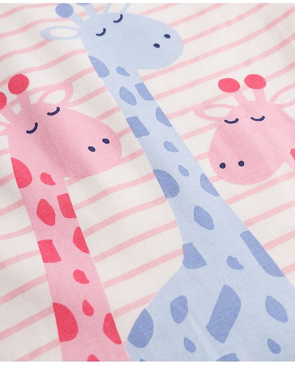 Babyhug 100% Cotton Knit Full Sleeves Striped T-Shirt & Pyjama Night Suit Giraffe Print -Pink