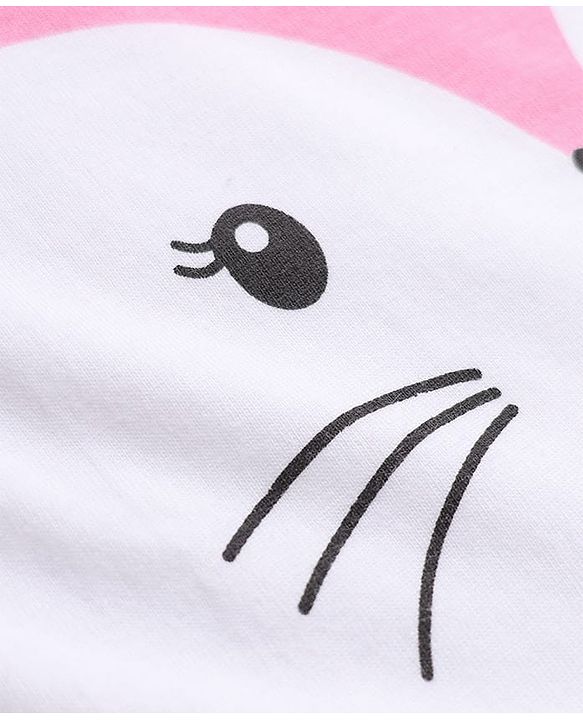 Babyhug 100% Cotton Knit Full Sleeves T-Shirt & Pyjama Night Suit with Cat & Heart Print - Pink