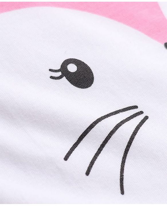 Babyhug 100% Cotton Knit Full Sleeves T-Shirt & Pyjama Night Suit with Cat & Heart Print - Pink