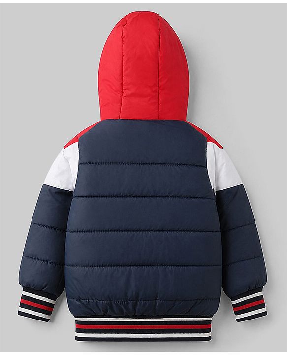 Pine Kids Woven Padded Quilted Hooded Winter Jacket with Full Sleeves and Cut & Sew with Pinekids Patch - Navy Blue