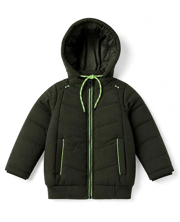 Pine Kids Woven Full Sleeves Solid Hoodies - Green