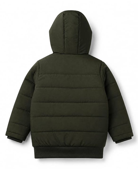 Pine Kids Woven Full Sleeves Solid Hoodies - Green