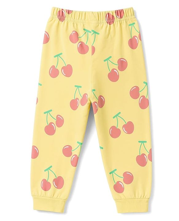Babyhug 100% Cotton Knit Full Sleeves Co-Ords T-Shirt & Pyjama Night Suit Apple Print -Yellow