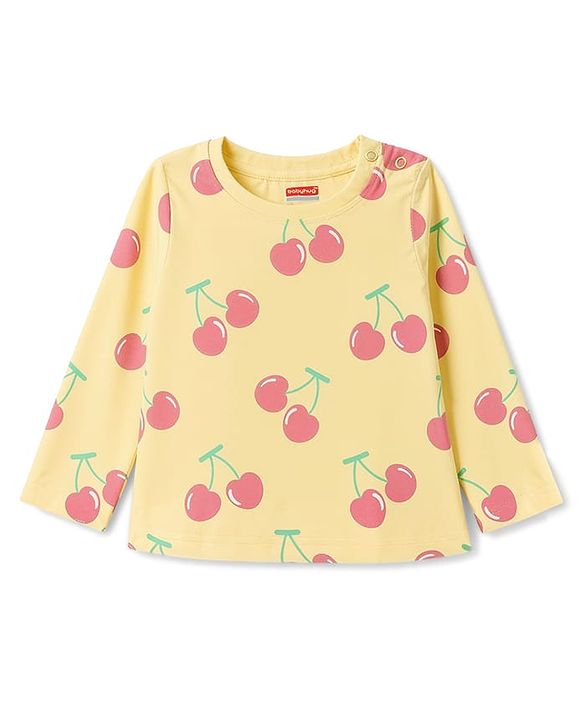 Babyhug 100% Cotton Knit Full Sleeves Co-Ords T-Shirt & Pyjama Night Suit Apple Print -Yellow