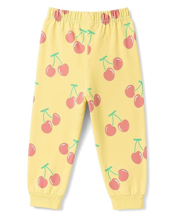 Babyhug 100% Cotton Knit Full Sleeves Co-Ords T-Shirt & Pyjama Night Suit Apple Print -Yellow