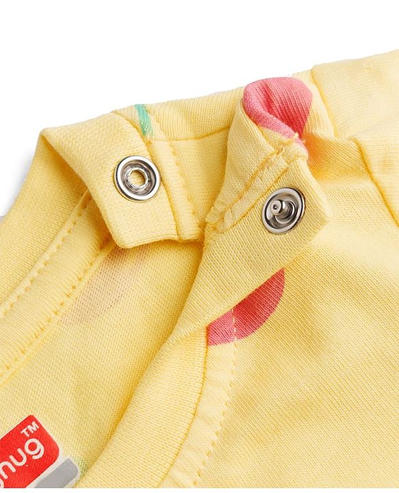Babyhug 100% Cotton Knit Full Sleeves Co-Ords T-Shirt & Pyjama Night Suit Apple Print -Yellow
