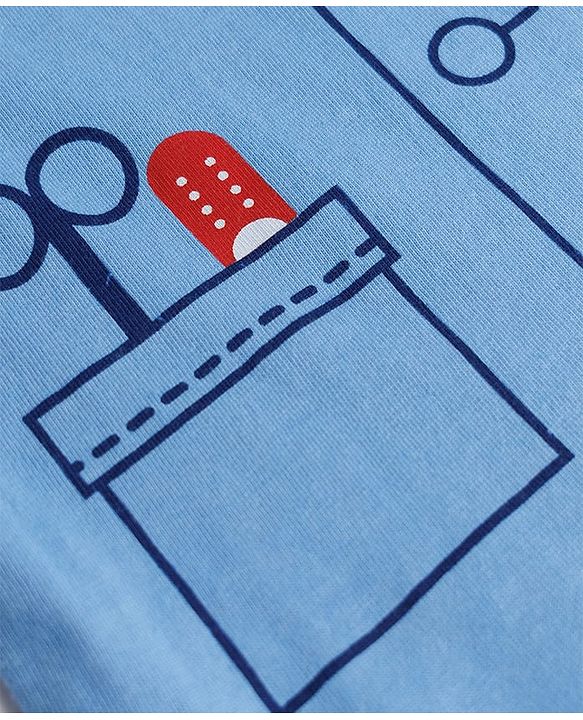 Babyhug 100% Cotton Knit Full Sleeves Co-Ords T-Shirt & Pyjama Night Suit with Doctor Theme Print - Blue