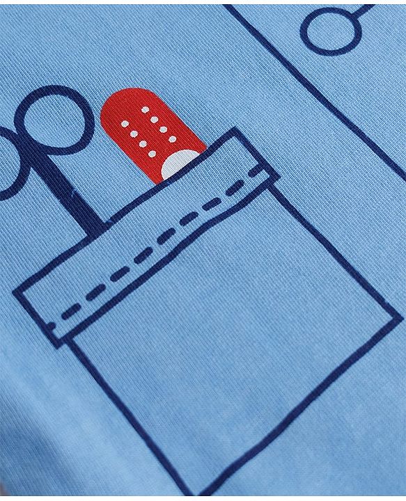 Babyhug 100% Cotton Knit Full Sleeves Co-Ords T-Shirt & Pyjama Night Suit with Doctor Theme Print - Blue