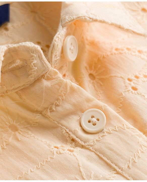 Pine Kids 100% Cotton Woven Full Sleeves Schiffili Tiered Frock - Cream