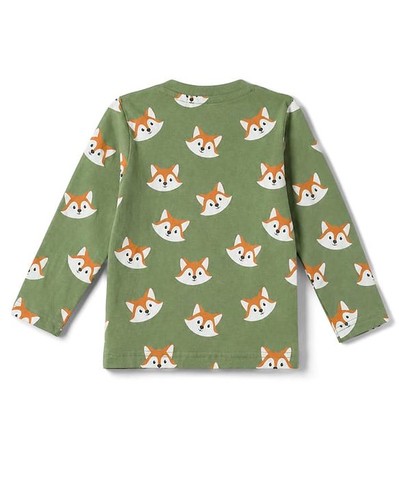 Babyhug 100% Cotton Knit Full Sleeves Fox Printed Co-Ords T-Shirt & Pyjama Night Suit - Green