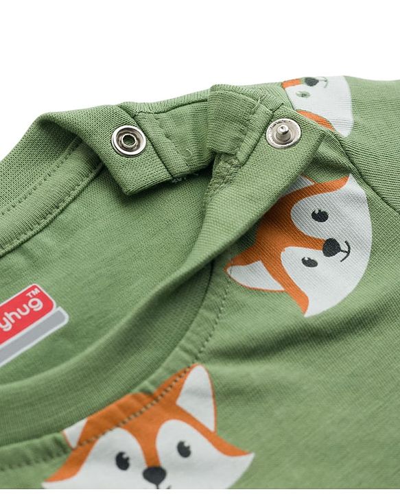Babyhug 100% Cotton Knit Full Sleeves Fox Printed Co-Ords T-Shirt & Pyjama Night Suit - Green