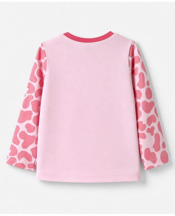 Babyhug Cotton Knit Full Sleeves T-Shirt & Pyjama Night Suit With Giraffe Print - Pink