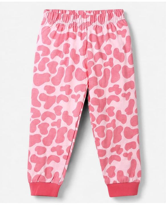Babyhug Cotton Knit Full Sleeves T-Shirt & Pyjama Night Suit With Giraffe Print - Pink