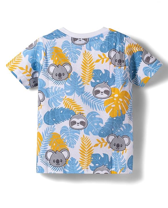 Babyhug Cotton Knit Half Sleeves Koala Printed Co-Ords T-Shirt & Shorts Night Suit -White