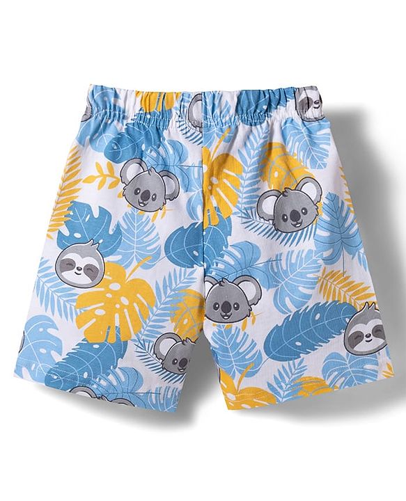 Babyhug Cotton Knit Half Sleeves Koala Printed Co-Ords T-Shirt & Shorts Night Suit -White