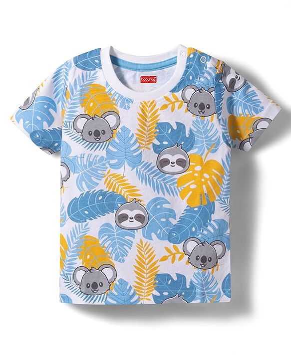 Babyhug Cotton Knit Half Sleeves Koala Printed Co-Ords T-Shirt & Shorts Night Suit -White