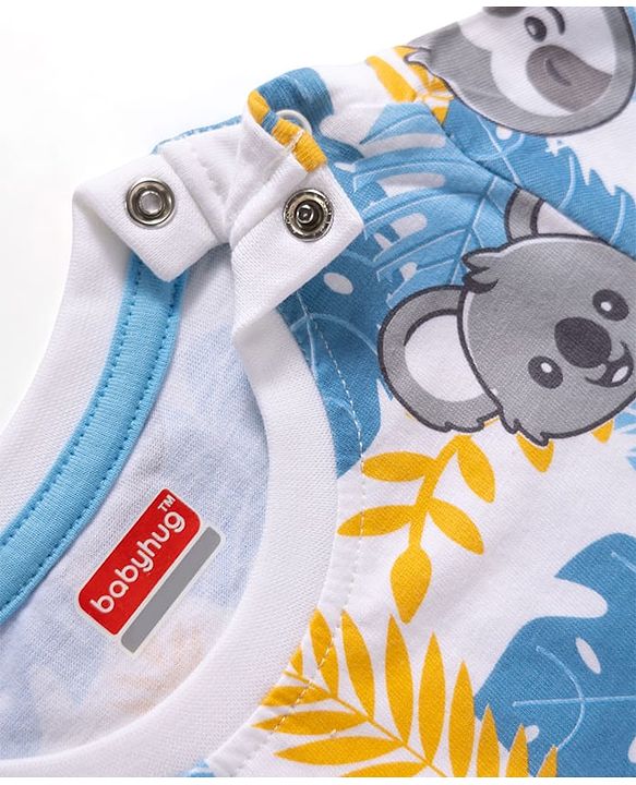 Babyhug Cotton Knit Half Sleeves Koala Printed Co-Ords T-Shirt & Shorts Night Suit -White