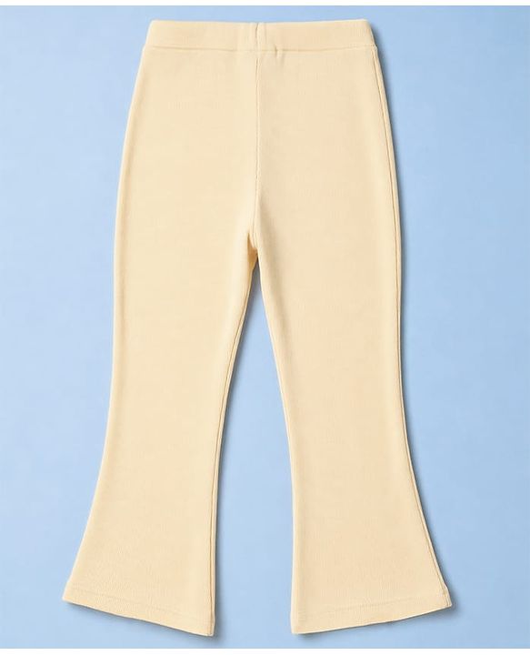 Pine Kids Cotton Lycra Knit Full Length Flared Leggings With Stretch - Off White