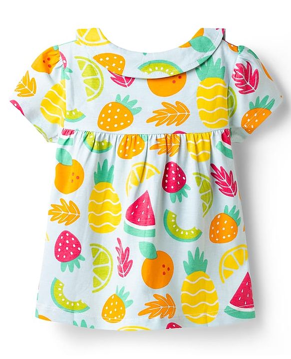 Babyhug Cotton Knit Half Sleeves Tropical Theme Printed Co-Ords Top & Pyjama Night Suit - Light Blue