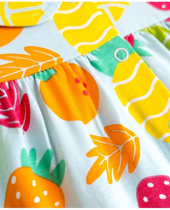 Babyhug Cotton Knit Half Sleeves Tropical Theme Printed Co-Ords Top & Pyjama Night Suit - Light Blue