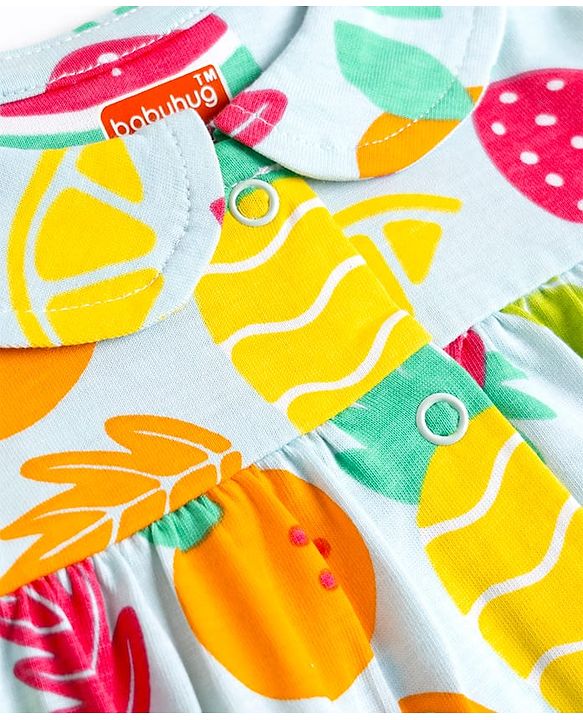 Babyhug Cotton Knit Half Sleeves Tropical Theme Printed Co-Ords Top & Pyjama Night Suit - Light Blue