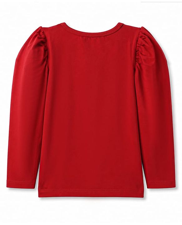 Pine Kids Cotton Lycra Knit Full Sleeves Top With Pearl Embellishment - Red