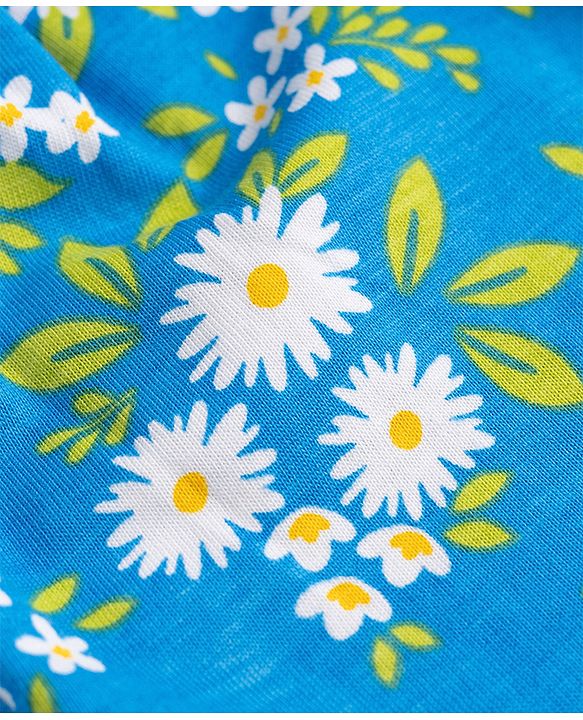 Babyhug 100% Cotton Knit Half Sleeves Floral Printed Co-Ords Top & Shorts Night Suit - Blue