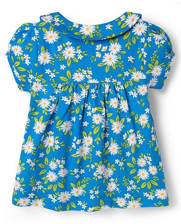 Babyhug 100% Cotton Knit Half Sleeves Floral Printed Co-Ords Top & Shorts Night Suit - Blue