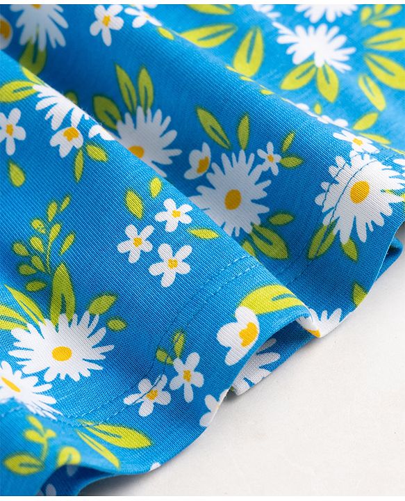 Babyhug 100% Cotton Knit Half Sleeves Floral Printed Co-Ords Top & Shorts Night Suit - Blue