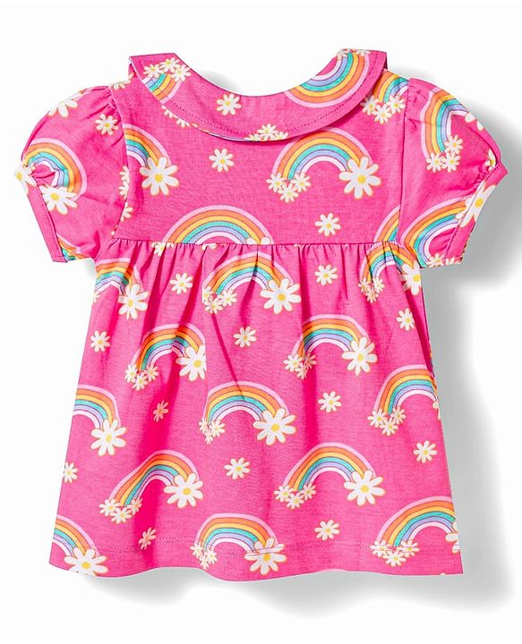 Babyhug Cotton Knit Half Sleeves Rainbow Printed Co-Ords Front Open Top & Shorts Night Suit - Pink