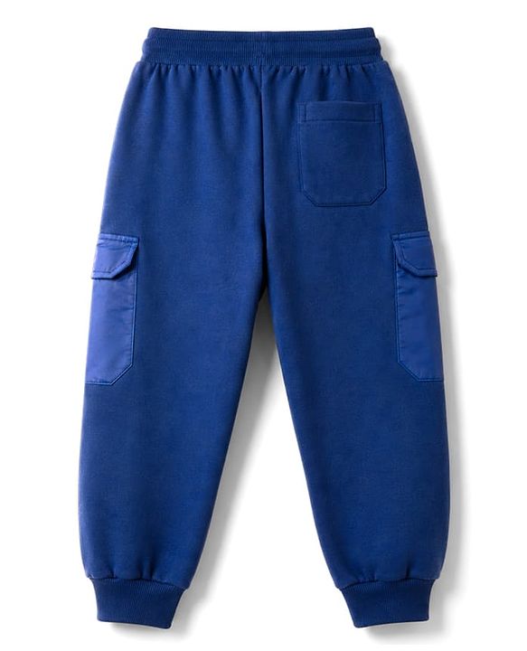 Pine Kids Knit Full Length Lounge Pant With Cargo Pockets & Text Print - Navy Blue