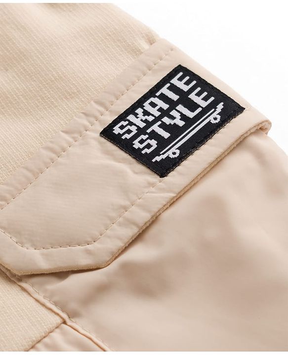 Pine Kids Knit Full Length Lounge Pant With Cargo Pockets & Text Print - Beige