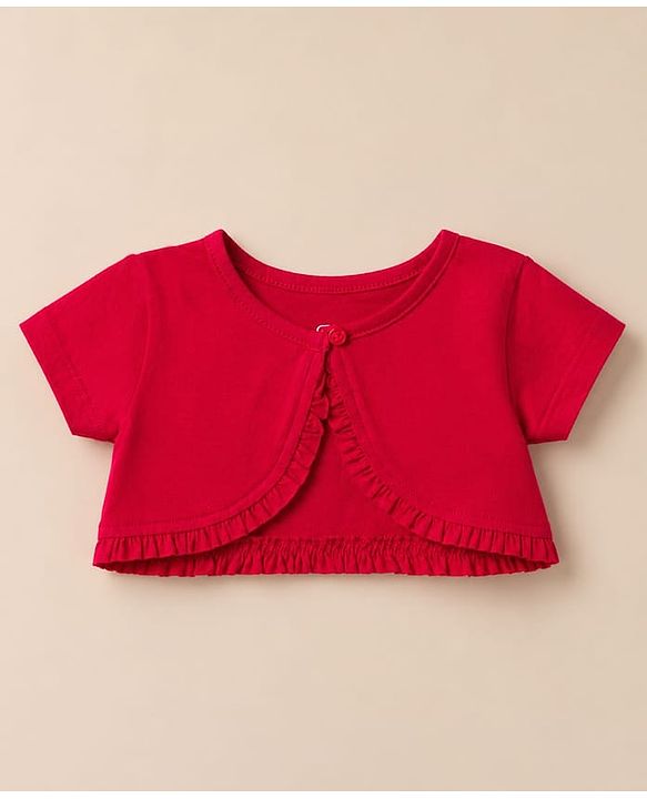 Babyhug Poplin Woven Half Sleeves Shrug With Floral Printed Frock - Red