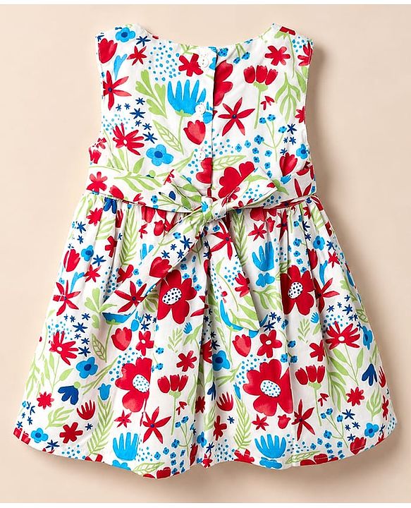 Babyhug Poplin Woven Half Sleeves Shrug With Floral Printed Frock - Red