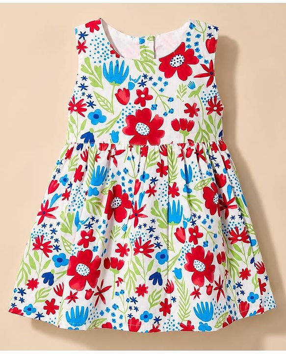 Babyhug Poplin Woven Half Sleeves Shrug With Floral Printed Frock - Red