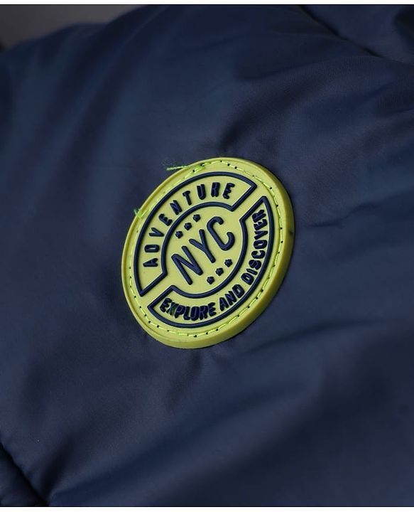Pine Kids Woven Full Sleeves Padded Hooded Winter Jacket With Badge - Navy Blue