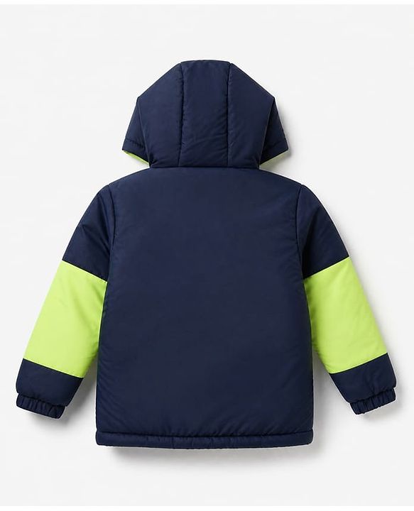 Pine Kids Woven Full Sleeves Padded Hooded Winter Jacket With Badge - Navy Blue