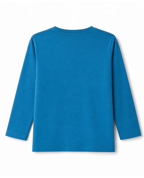 Pine Kids Cotton Knit Full Sleeves T-Shirt with Sky High City Print - Blue