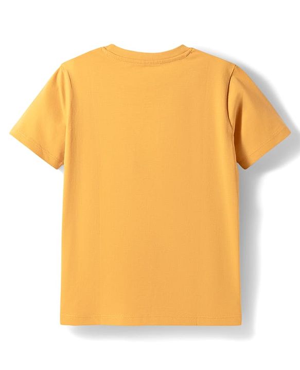Pine Kids Cotton Knit Half Sleeves T-Shirts With Lion Print - Orange