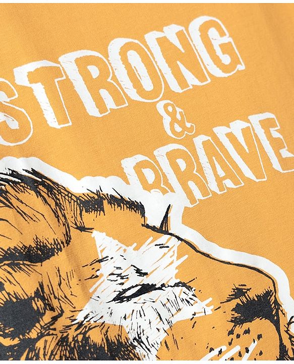 Pine Kids Cotton Knit Half Sleeves T-Shirts With Lion Print - Orange