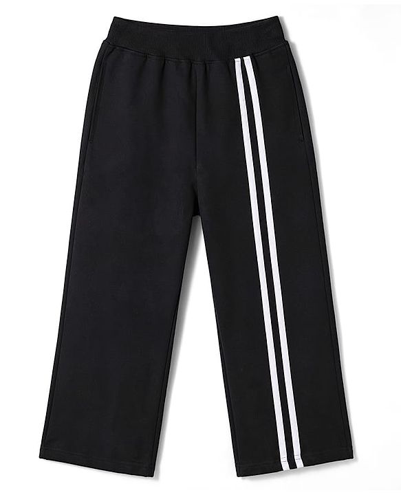 Pine Kids Cotton Knit Full Length Solid Track Pant - Black