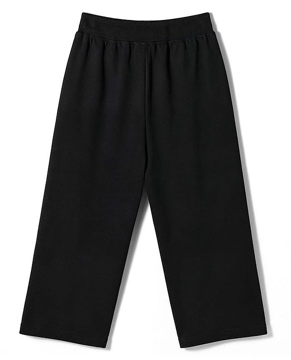 Pine Kids Cotton Knit Full Length Solid Track Pant - Black