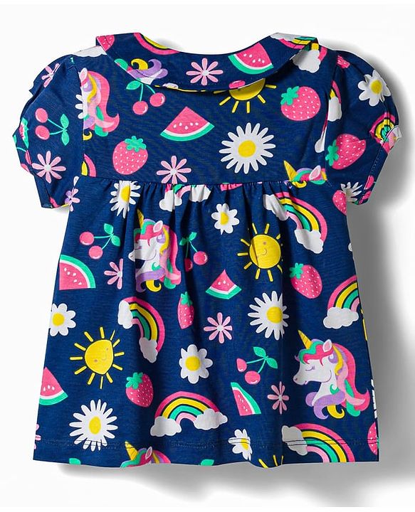 Babyhug 100% Cotton Knit Half Sleeves Rainbow Printed Co-Ords Front Open Top & Shorts Night Suit - Navy