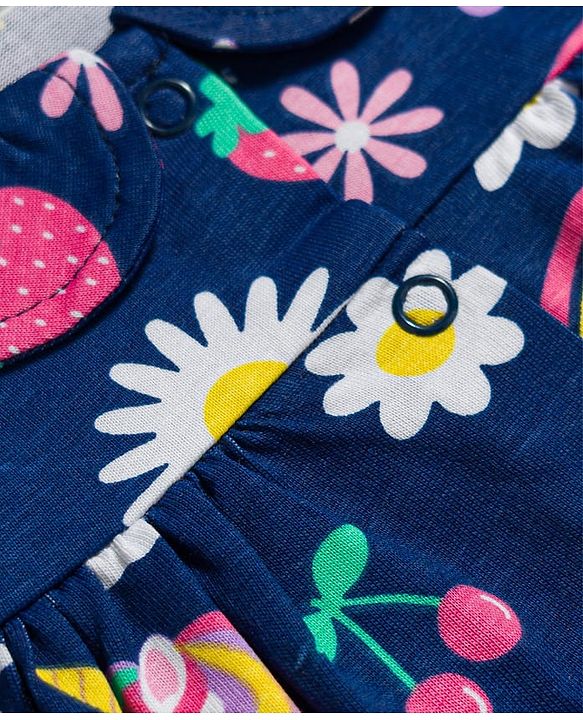 Babyhug 100% Cotton Knit Half Sleeves Rainbow Printed Co-Ords Front Open Top & Shorts Night Suit - Navy