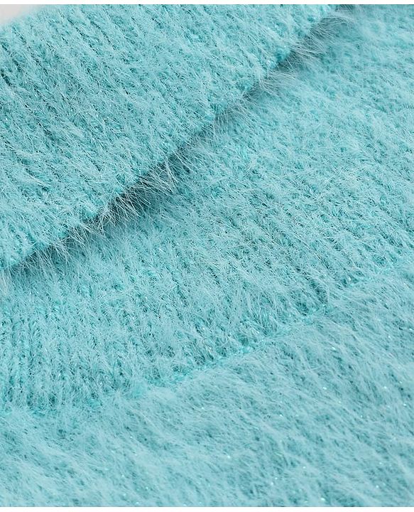 Babyhug Knit Extra Soft Hairy Eyelash Yarn ted Full Sleeves Pullover with Star Embroidery - Aqua Blue