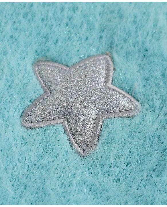 Babyhug Knit Extra Soft Hairy Eyelash Yarn ted Full Sleeves Pullover with Star Embroidery - Aqua Blue