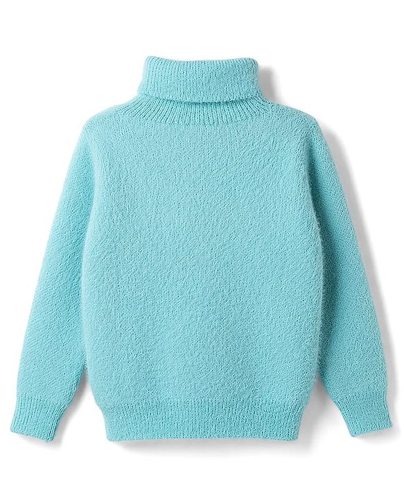 Babyhug Knit Extra Soft Hairy Eyelash Yarn ted Full Sleeves Pullover with Star Embroidery - Aqua Blue