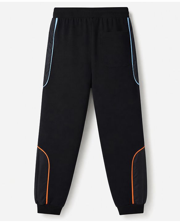 Pine Kids Looper Knit Full Length Lounge Pant with Cut & Sew Design & Text Print- Black