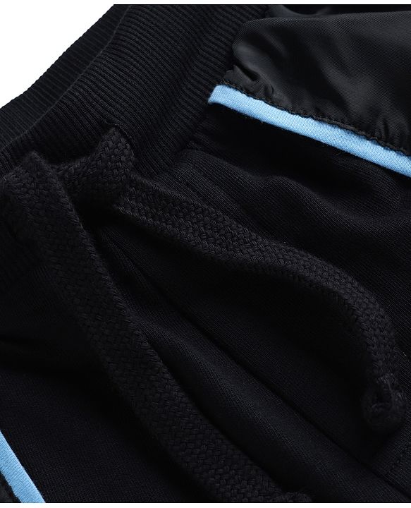Pine Kids Looper Knit Full Length Lounge Pant with Cut & Sew Design & Text Print- Black