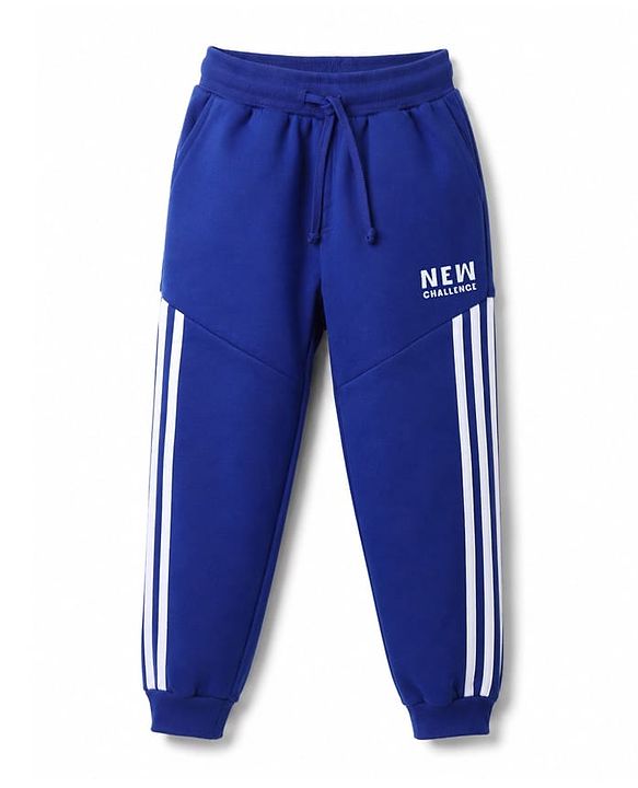 Pine Kids Looper Knit Full Length Solid Colour Lounge Pant with Cut & Sew & Tape Detailing -  Blue